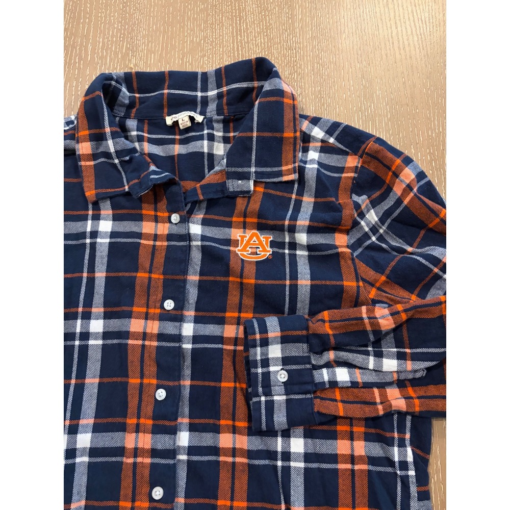 UG Apparel Auburn Tigers Women Large Plaid Flannel Shirt Navy Orange Button Down